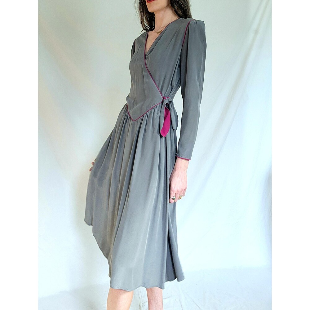 1970s 100% Silk Midi Wrap Dress: Vintage A-line Secretary Dress, 6